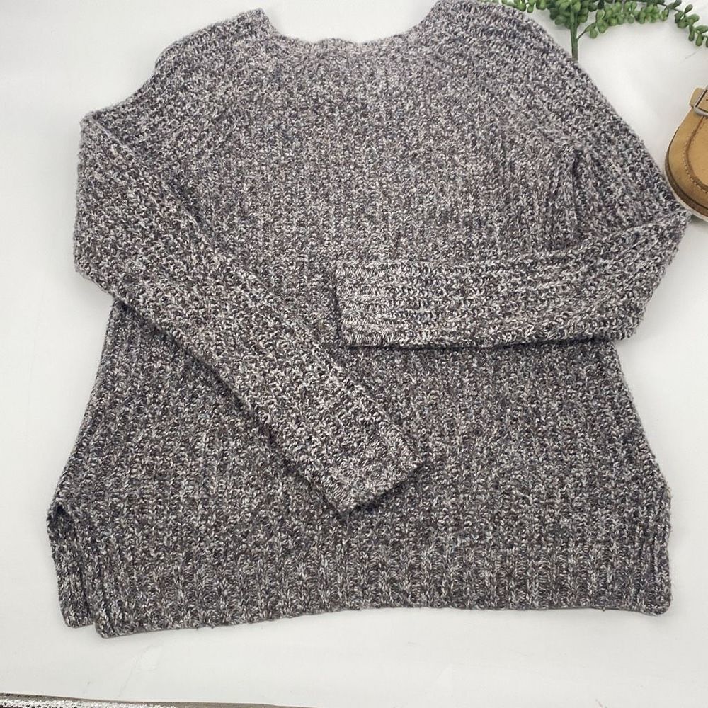 AEO amazingly soft chunky knit oversized marled slit crew sweater small Green - Picture 7 of 13